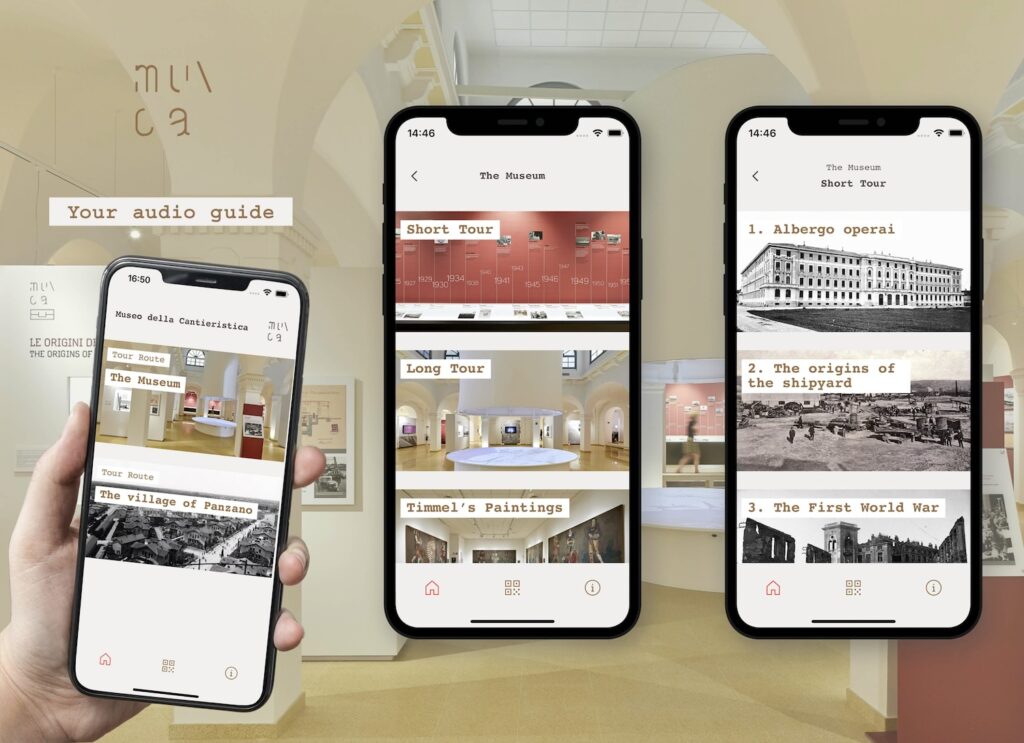 The museum app allows visitors to choose a tour, explore the exhibition rooms, and access audio guides and additional information about the exhibits.