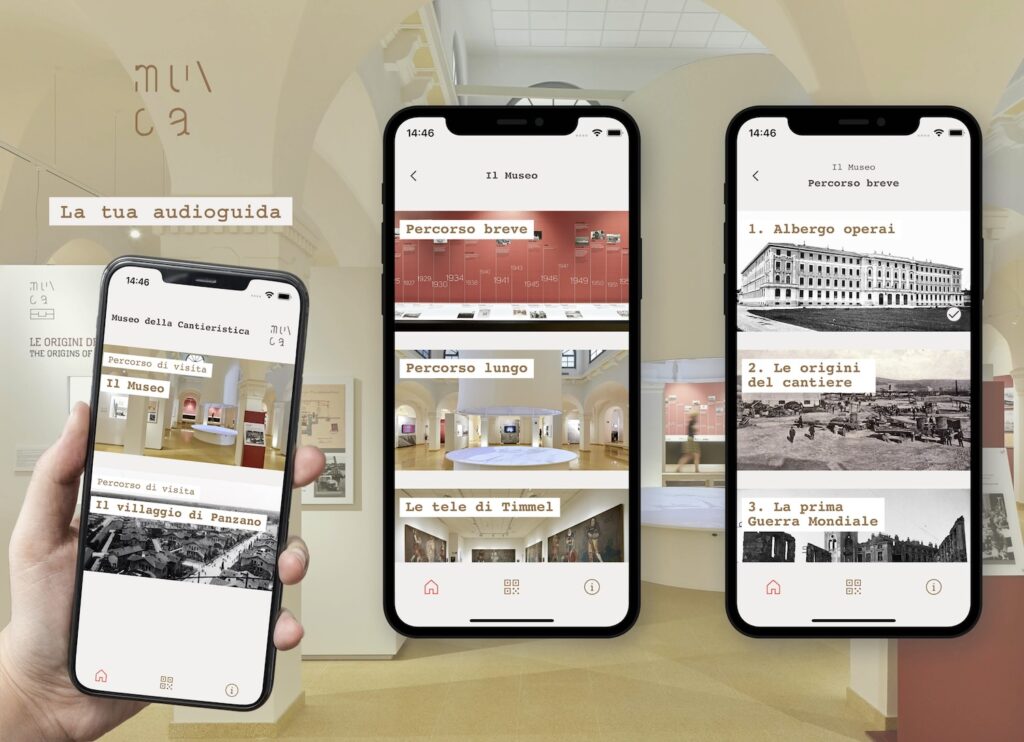 L'app del museo permette di scegliere il percorso di visita, consultare i contenuti delle sale e accedere ad audioguide e approfondimenti per le opere esposte.